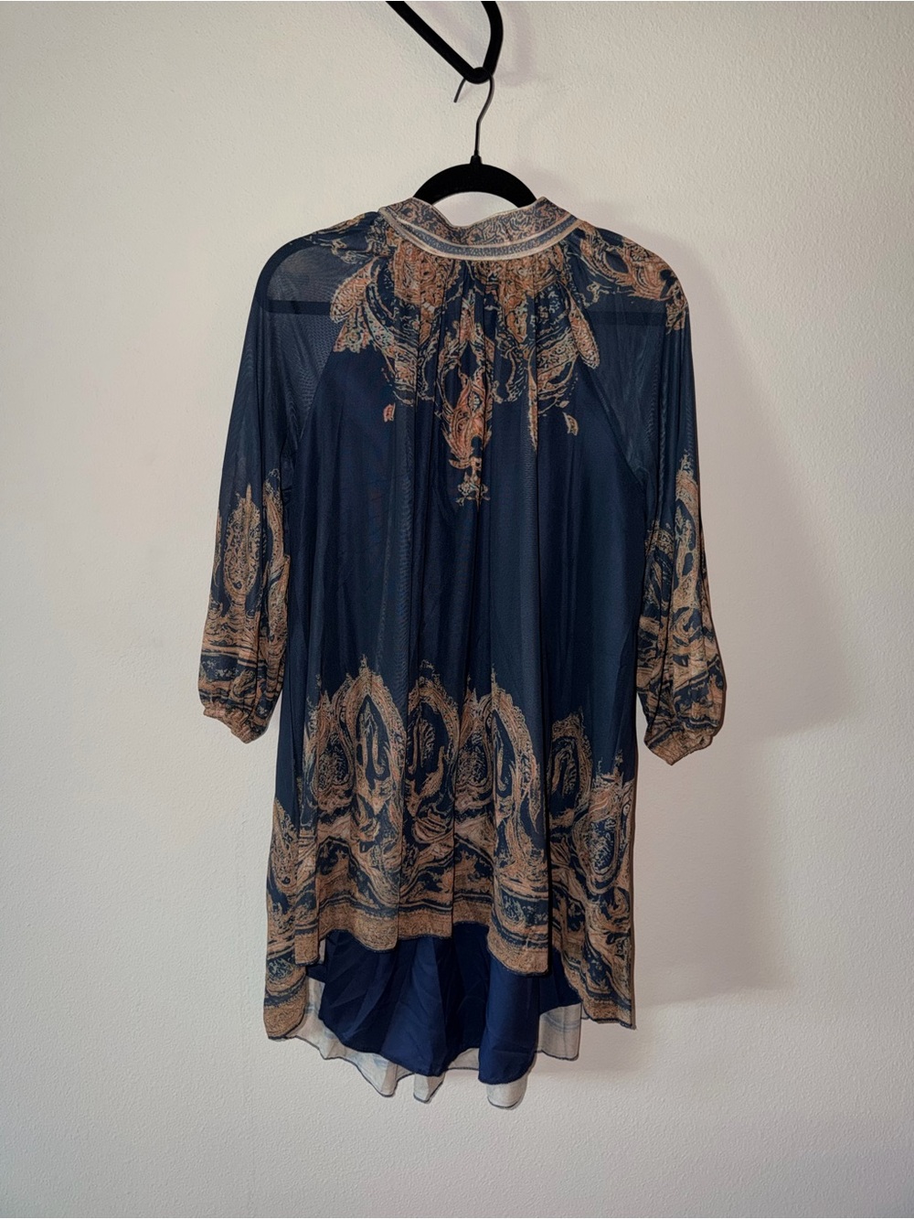 Navy and Tan Sheer Bohemian Tunic